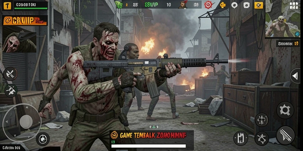 Screenshot C8VIP menampilkan aksi seru dalam menghadapi zombie.