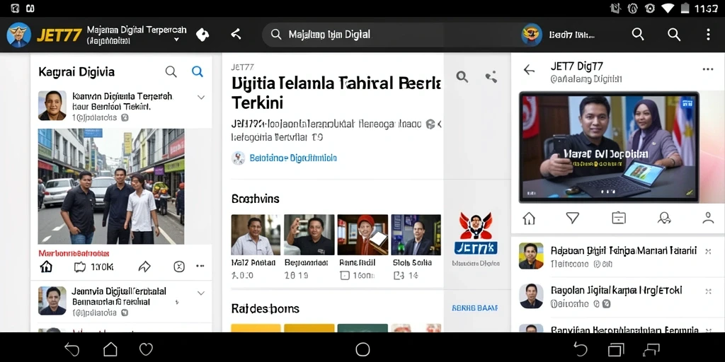 Tampilan antarmuka aplikasi JET77 dengan berita terbaru.