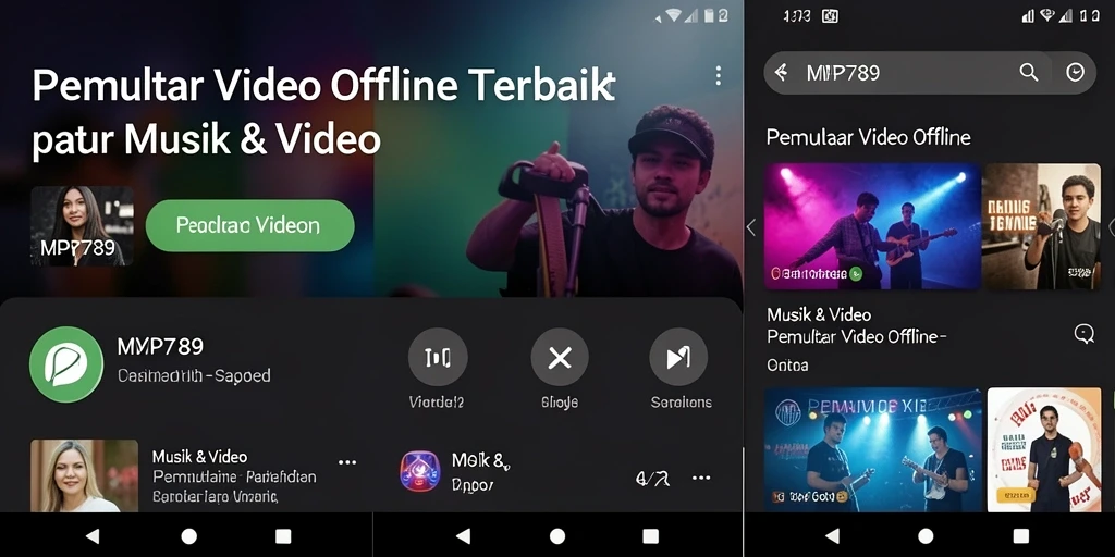 Tampilan antarmuka aplikasi MVP789 yang menarik untuk Pemutar Video Offline.
