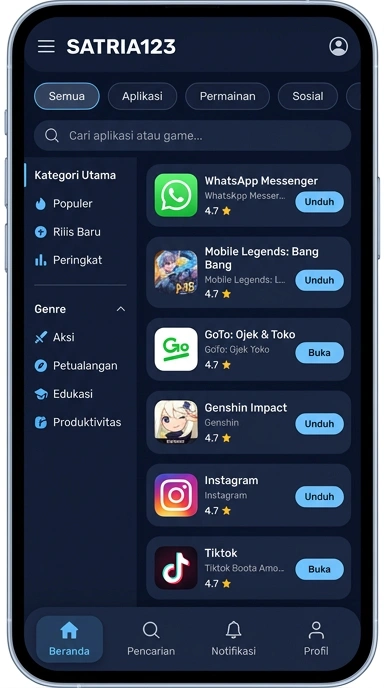 Akses Mudah Aplikasi Populer dan Kanal Uji | satria123