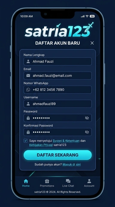 Cara Daftar Akun Baru satria123 untuk Pengguna Android
